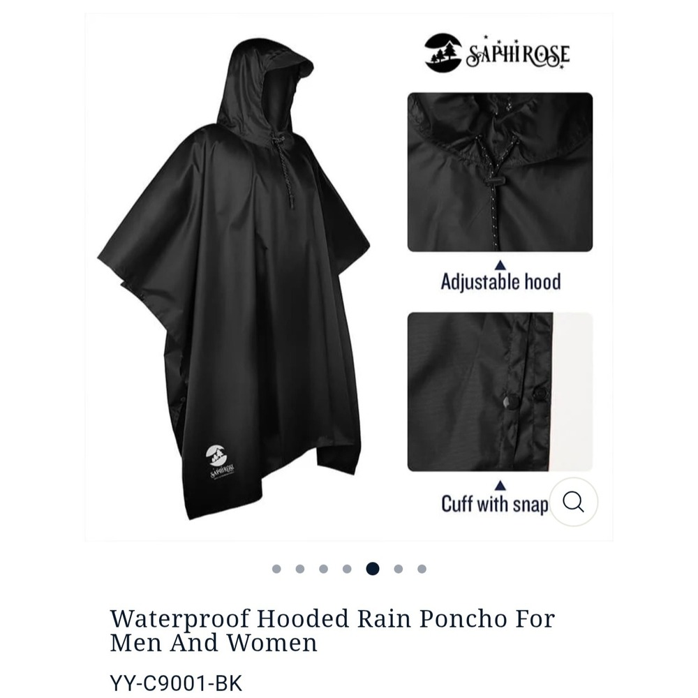 Saphirose Waterproof Hooded Rain Poncho Black Unisex YY-C9001-BK Gorpcore Hiking